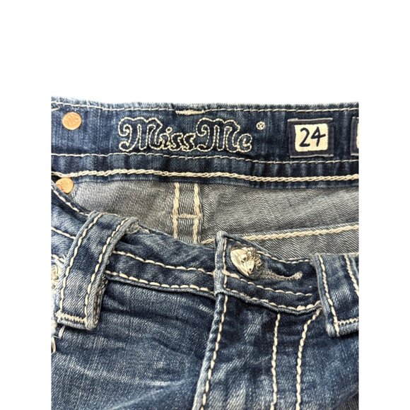 Miss Me Womens Embellished Blue Denim Capri Jeans Size 24 - Picture 3 of 10